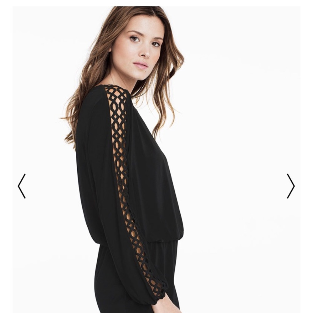 LATTICE SLEEVE BLACK KNIT BLOUSON DRESS
#570193294
